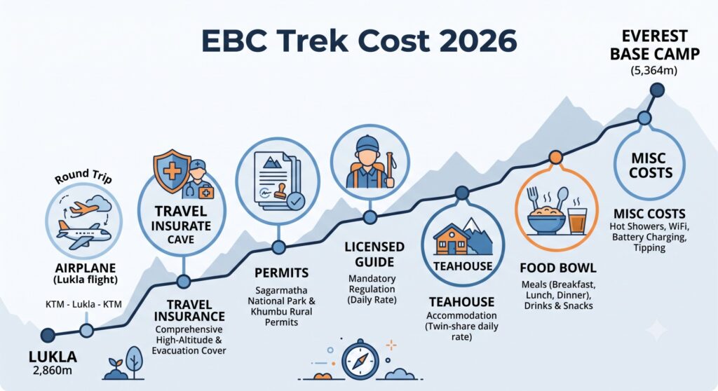 infographic showing the Everest Base Camp trek cost breakdown 2026