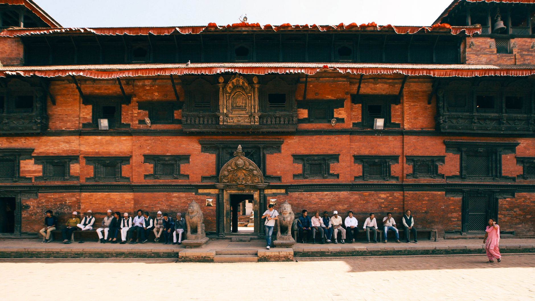 Newar women in traditional Haku Patasi dress during a festival in Kathmandu Valley